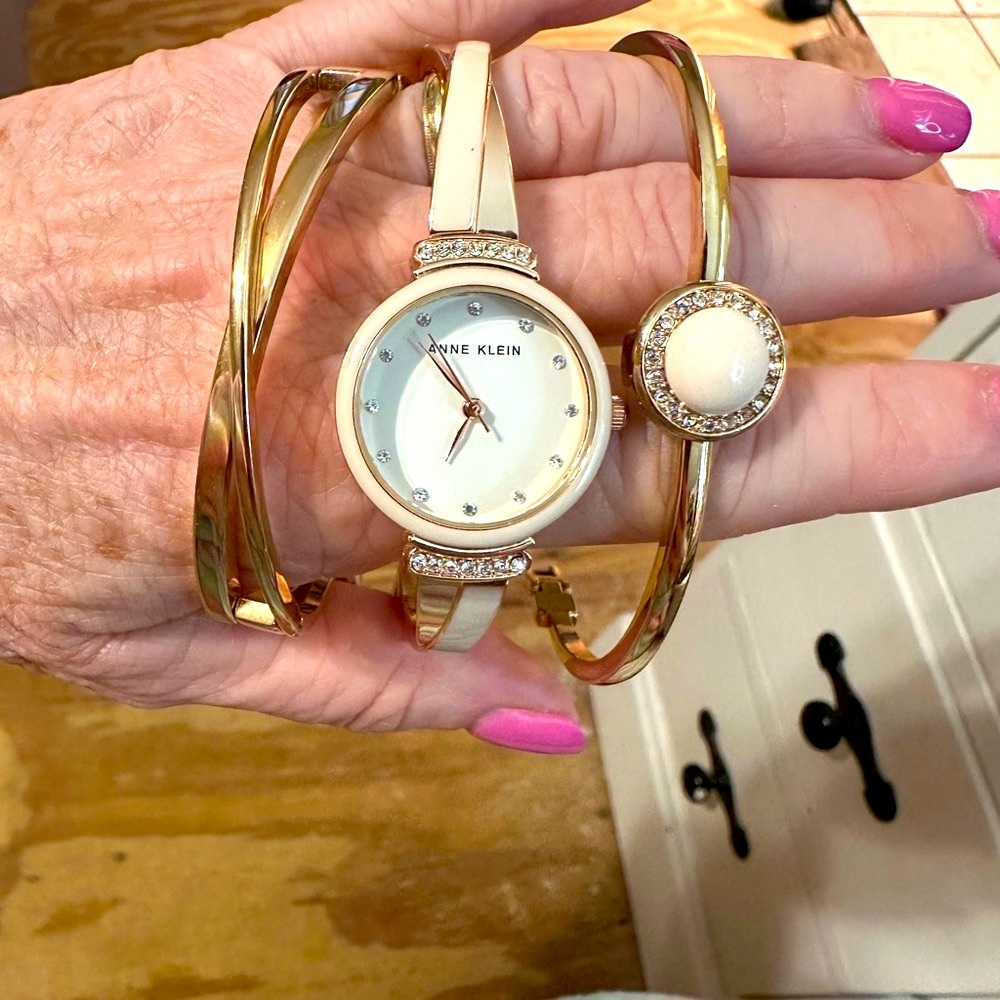 Anne Klein rose gold watch and bracelet set